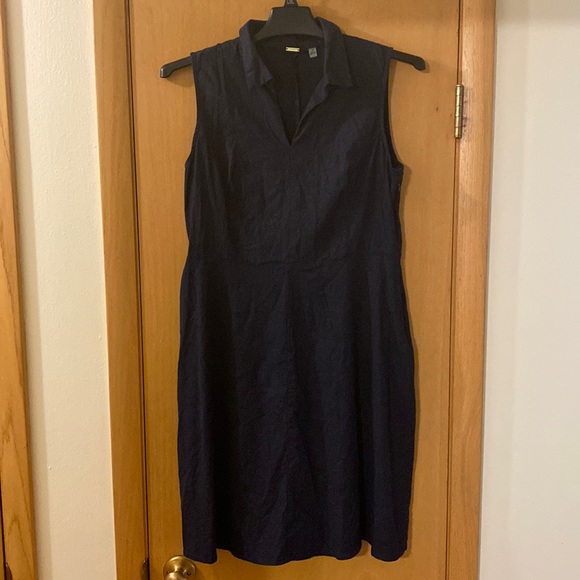 T Tahari Sleeveless Collared Linen Dress Lightweight Navy Blue Size 14 - Picture 1 of 10